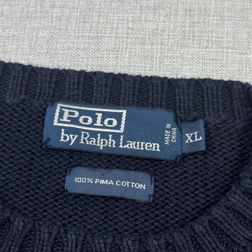 Polo Ralph Lauren Sweater Pullover Men XL Blue Pima Cotton Crew Neck Heavyweight